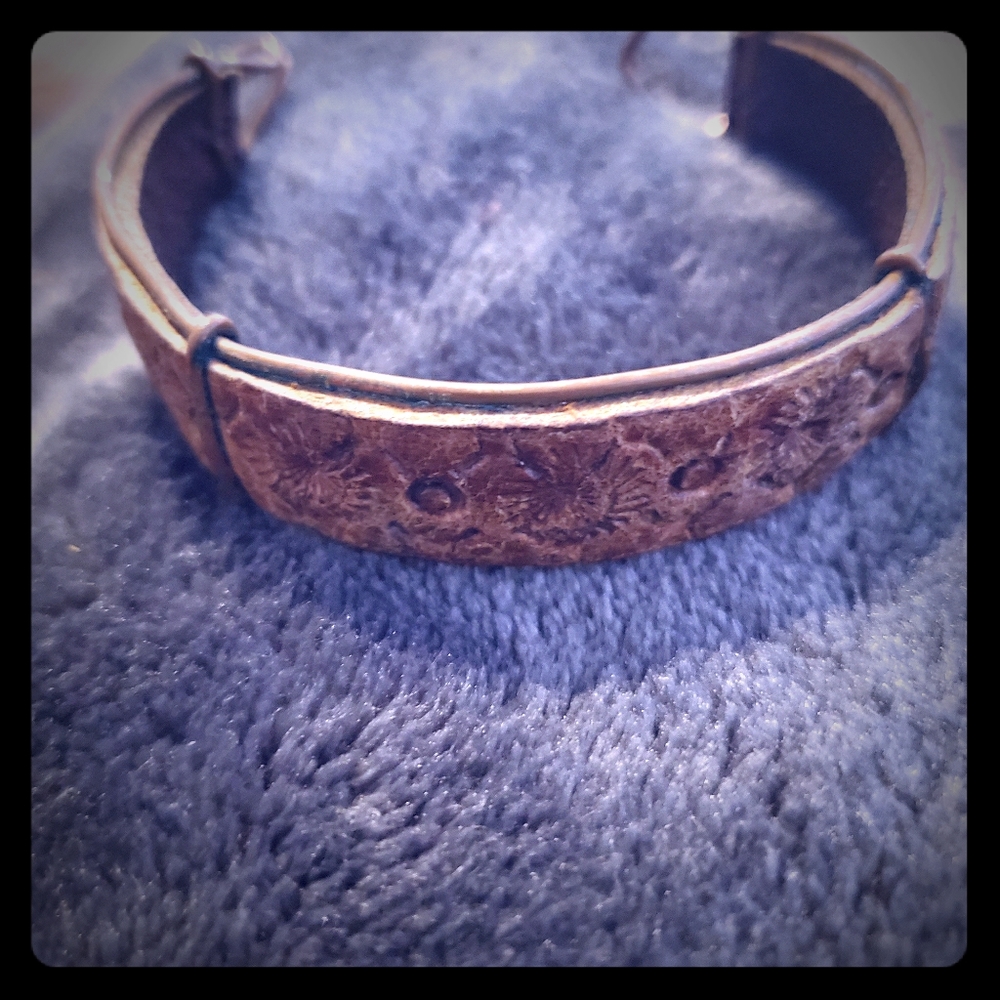Leather and copper cuff bracelet